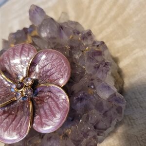 Lavender Floral Brooch And Pendant with Crystal Details